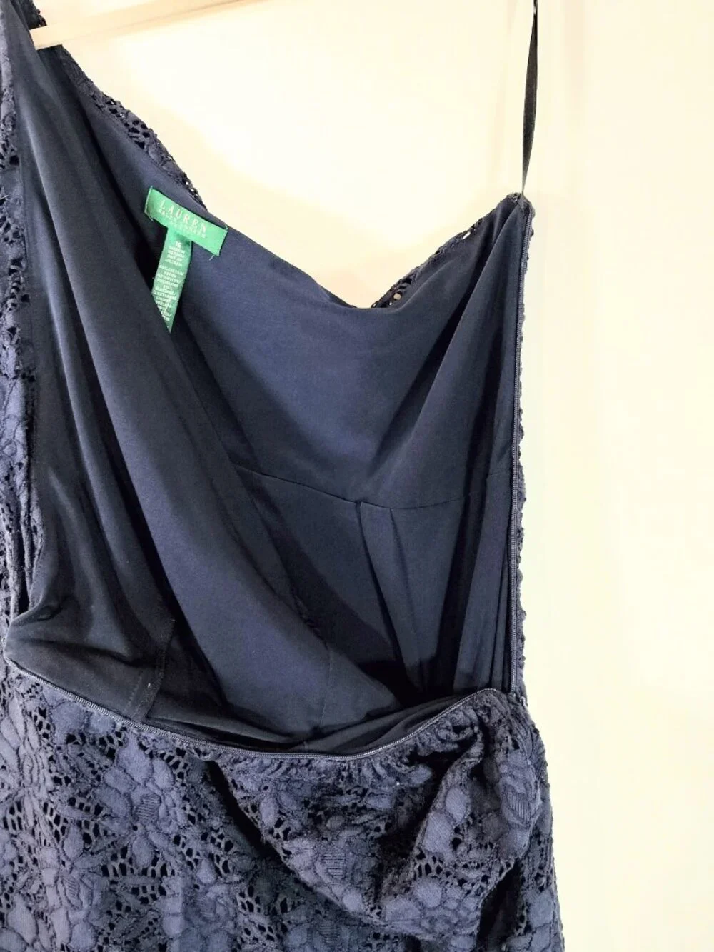 Ralph Lauren Navy Blue Lace Ruched One-Shoulder Sheath Dress - Picture 7 of 8